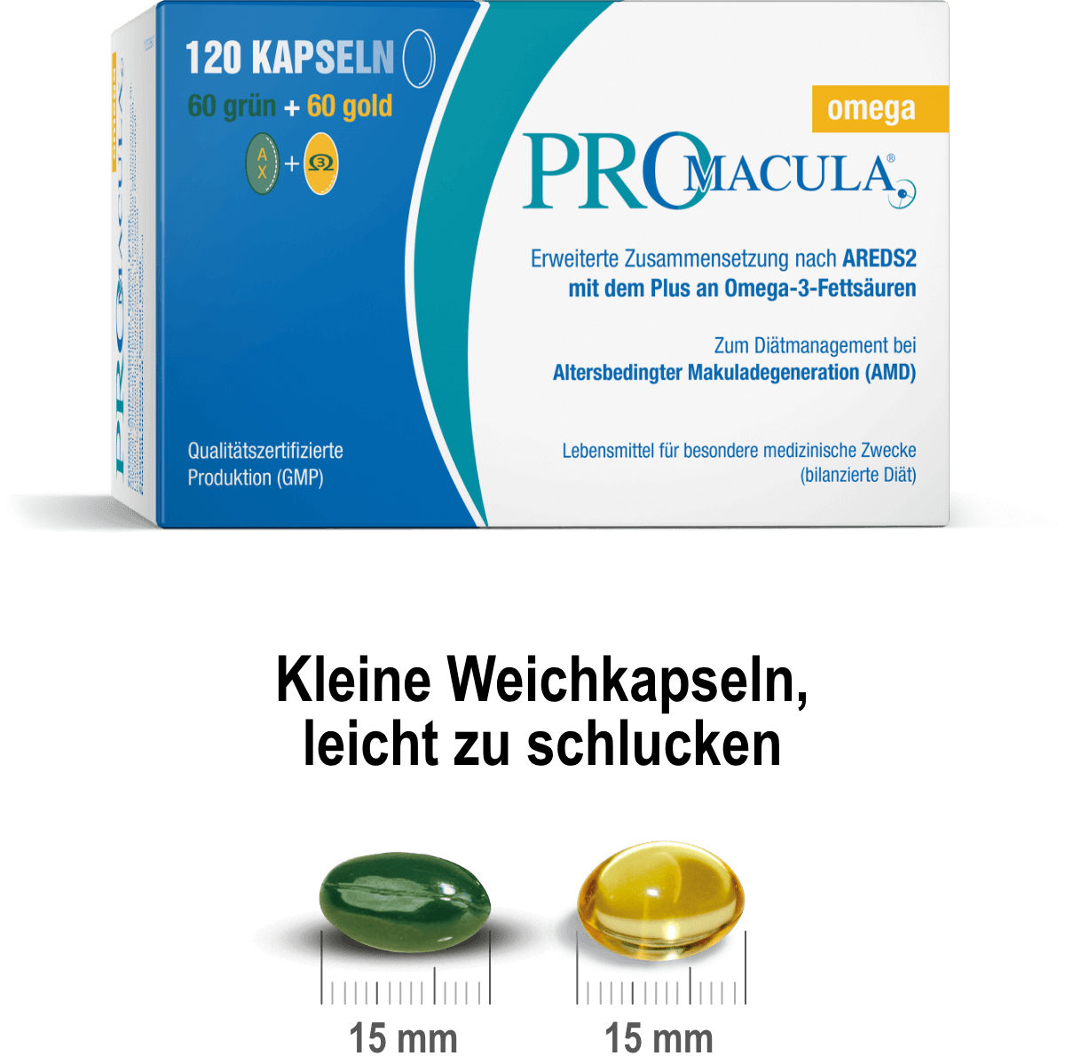 PROMACULA® omega: Kleine Weichkapseln, leicht zu schlucken.